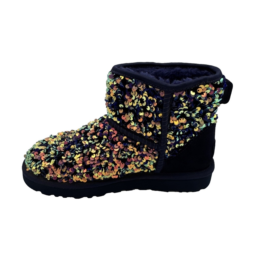 UGG CLASSIC MINI STELLAR SEQUIN BOOTS US 6 Medallion Purple Sparkle Bootie rare - Picture 2 of 16